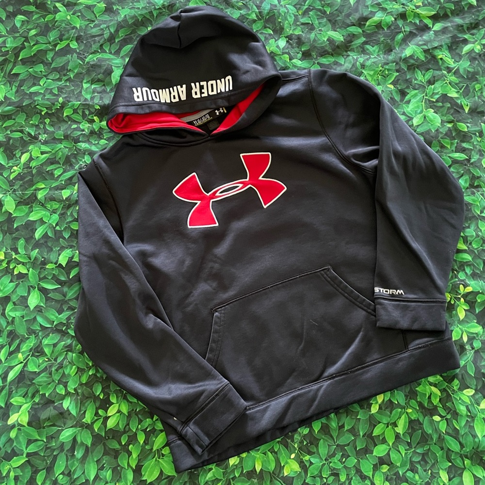 Boys Under Armour hoodie | youth large | YLG | sweatshirt | black and red hoodie